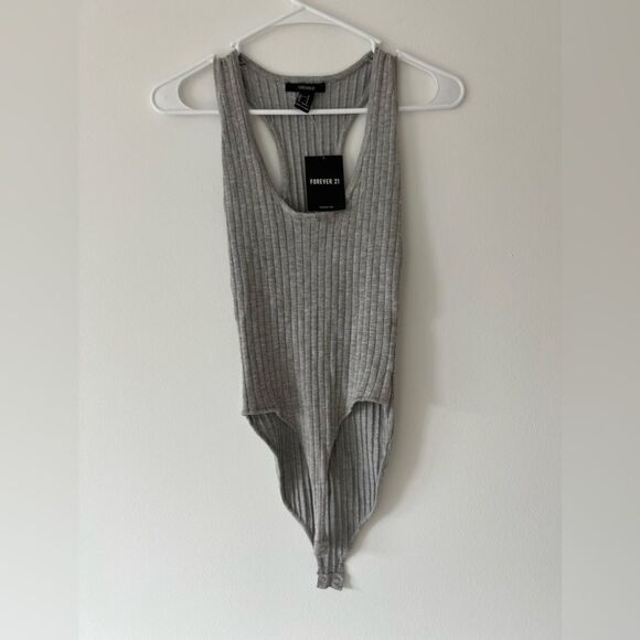 Forever 21 Tops - NWT Forever 21 Gray Ribbed Knit Scoop Neck Racer Back Bodysuit
